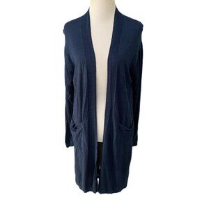 Uniqlo Womens Linen Blend Duster Cardigan Sweater Dark Blue Sz Medium
